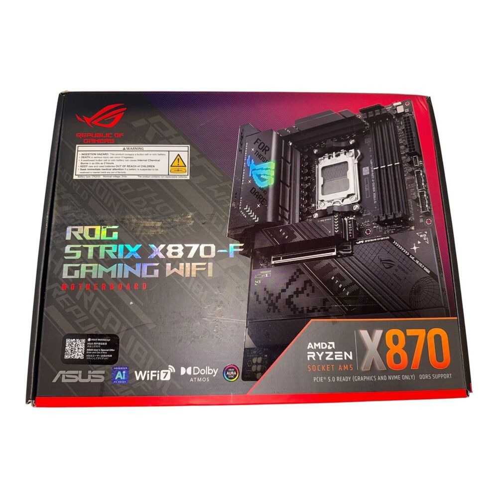 ASUS - ROG STRIX X870-F GAMING WIFI (Socket AM5) AMD X870 ATX DDR5 Wi-Fi 7 Mo...